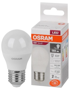 Светодиодная лампа Osram LVCLP60 7W 840 E27 Шар - интернет-магазин электротоваров "Экспресс-электро" (изображение 1)