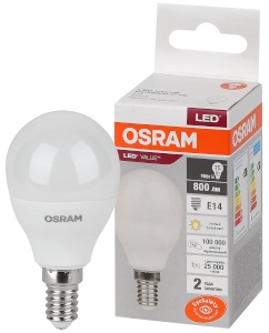 Светодиодная лампа Osram LVCLP75 10W 830 E14 Шар - интернет-магазин электротоваров "Экспресс-электро" (изображение 1)